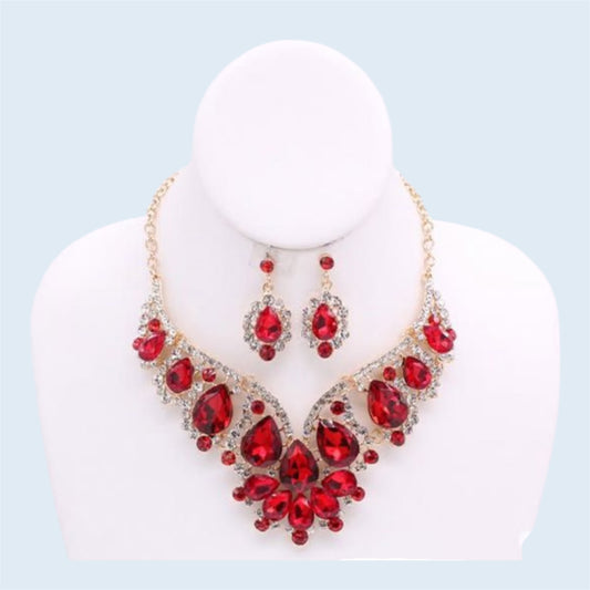 1PCS LUXURIOUS RED NECKLACE WITH EARRINGS