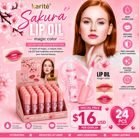 24PCS DISPLAY KARITE SAKURA PINK FLOWER LIP OIL 70434-47