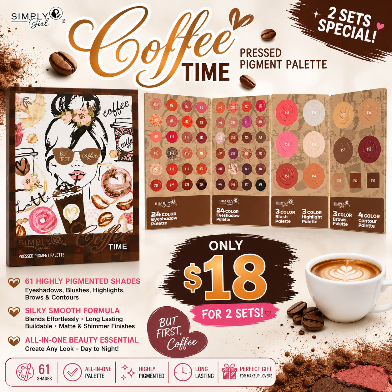 2PCS SIMPLY BELLA COFFEE TIME BOOK PALETTE S112