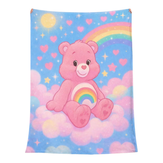 2PCS PINK MOOD BEAR RAINBOW SOFT BLANKET