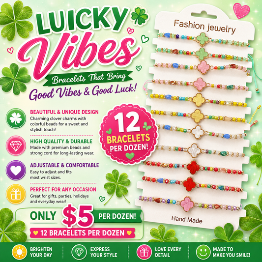 12PCS PACK MULTI COLOR CLOVER STRING  BRACELET 3276