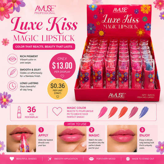 36PCS DISPLAY AMUSE MAGIC LUXE KISS CUTE FLOWERS LIP051