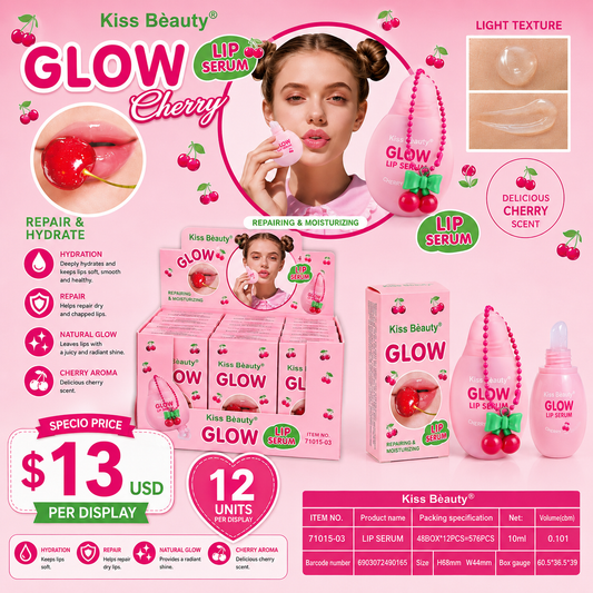 12PCS DISPLAY KISS BEAUTY GLOW CHERRY LIP SERUM 71015-03