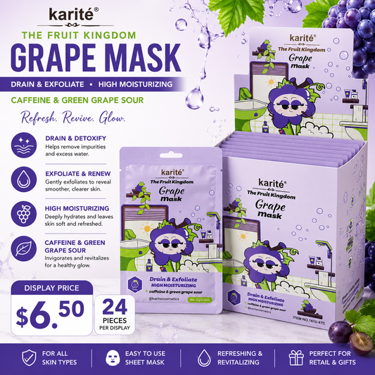 24PCS DISPLAY KARITE GRAPE DRAIN AND EXFOLIATE FACE MASK 1610-47C
