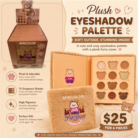 6PCS DISPLAY SFRCOLOR BROWN FUZZY BEAR EYE SHADOW  PALETTE 8375