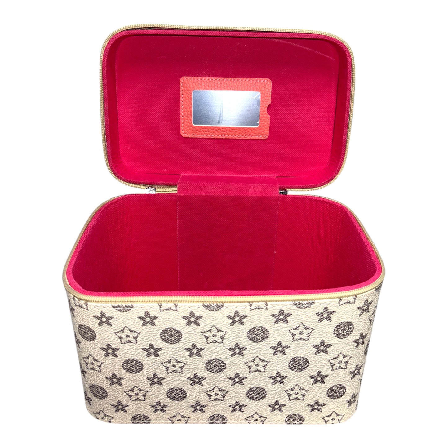 BEIGE STARS AND CIRCLES 3PCS CARRY ON MAKEUP BOX