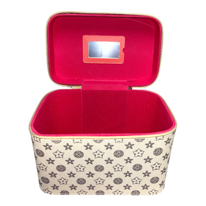 BEIGE STARS AND CIRCLES 3PCS CARRY ON MAKEUP BOX
