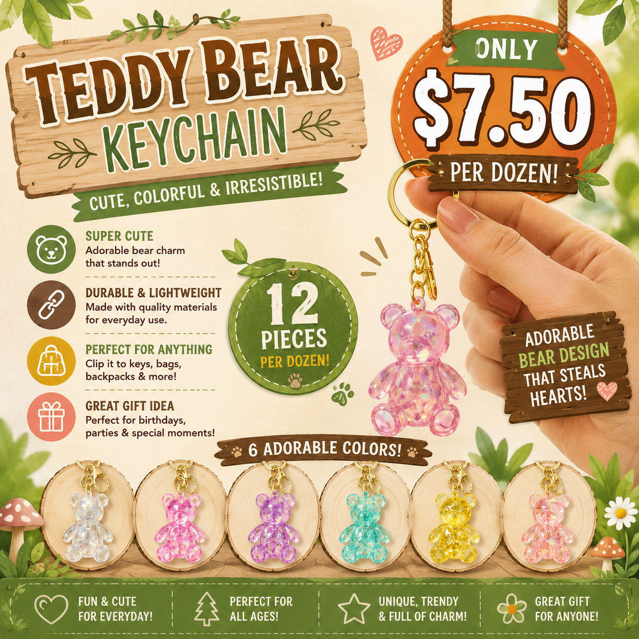 12PCS PACK BEARS KEYCHAIN MULTICOLOR KBC-0695