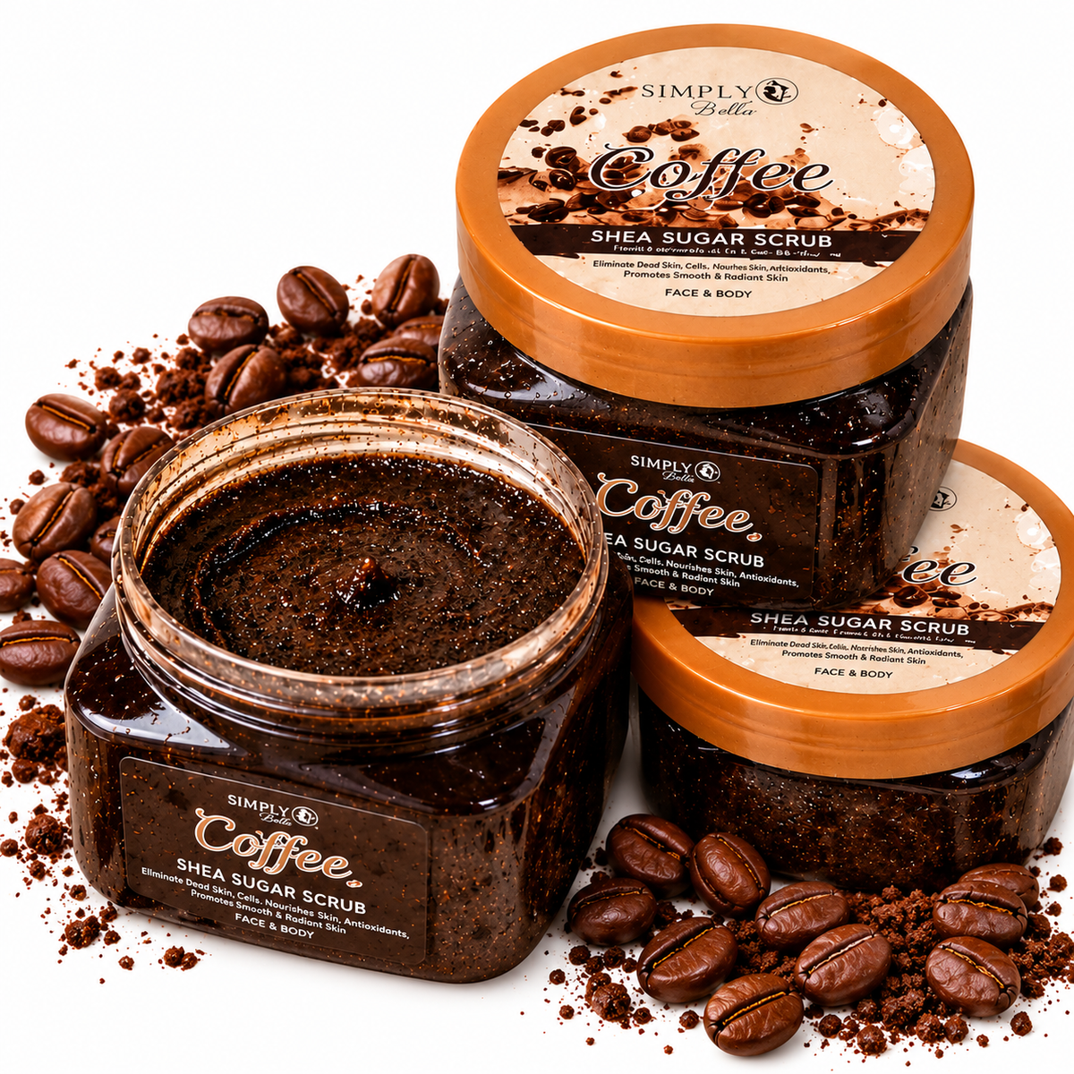 Exfoliante de azúcar de café y karité Simply Bella