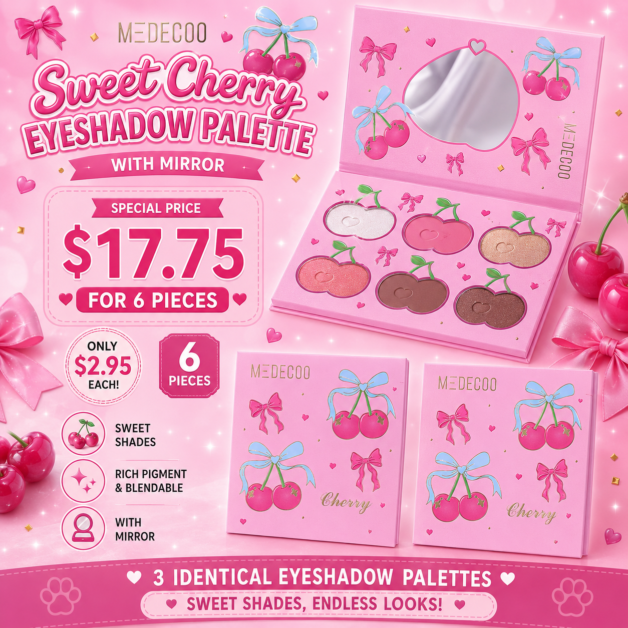 6 PCS DISPLAY MEDECOO CHERRY EYESHADOW PALETTE YY-261204