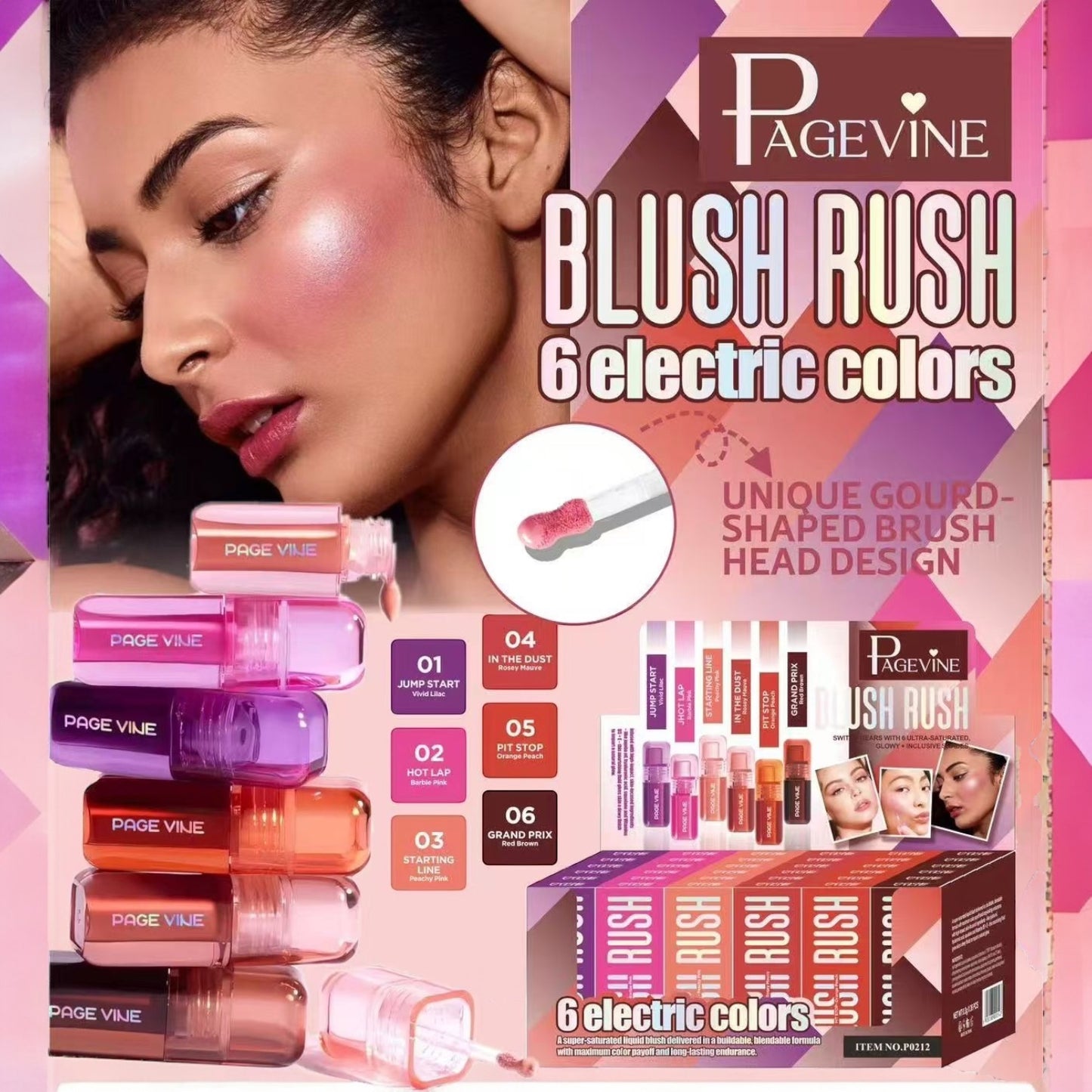 PAGEVINE BLUSH RUSH 6 ELECTRIC COLORS 36PCS DISPLAY