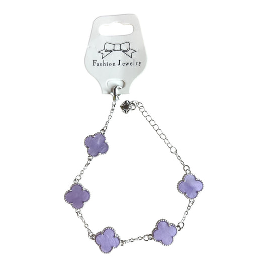 3PCS STAINLESS STEEL BRACELET WITH PURPLE  CLOVERS