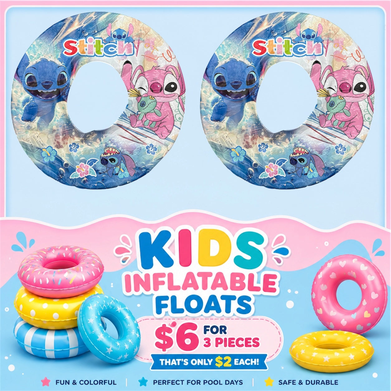 3PCS SWIMMING POOL BLUE GUY  FLOATY WSM 2