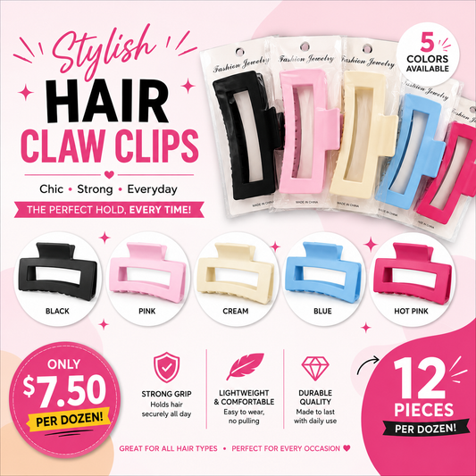 12PACK HAIR CLAW CLIPS 5 COLORS H2560