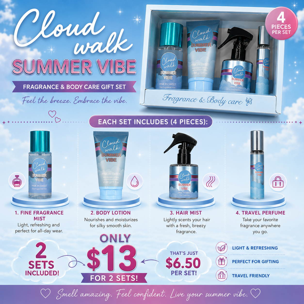 2PCS SET PAMPER ME FRAGANCE CLOUD WALK 4PCS BLUE-01