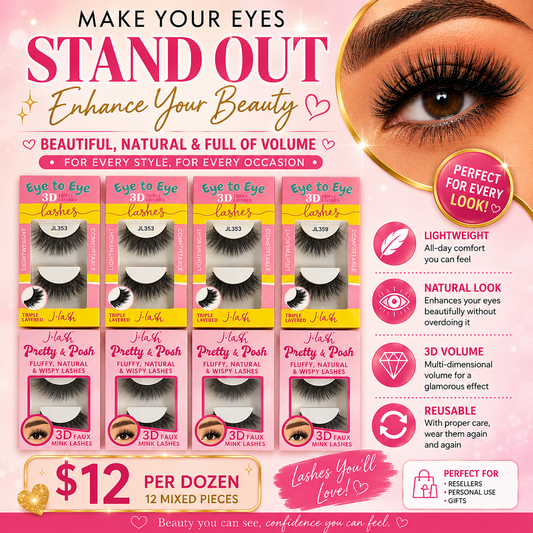 12PCS PACK YELLOW & PINK  J LASH  MIX EYE LASHES