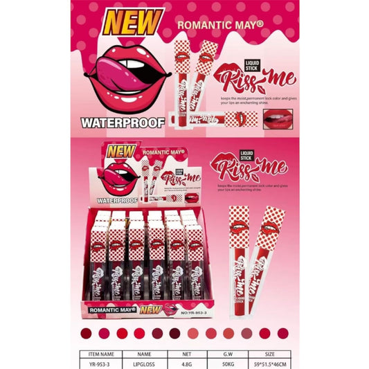 24PCS DISPLAY ROMANTIC MAY KISS ME LIQUID LIPSTICK YR-953-3