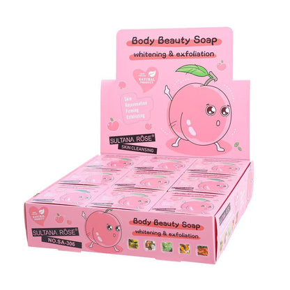 18PCS DISPLAY SULTANA ROSE PEACH BODY BEAUTY SOAP WHITENING& EXFOLIATION SA-306