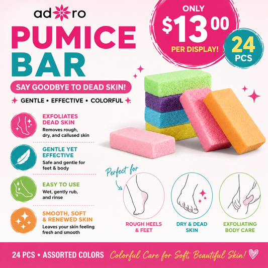 24PCS DISPLAY ADORO PUMICE BAR ASSORTED COLORS 1540