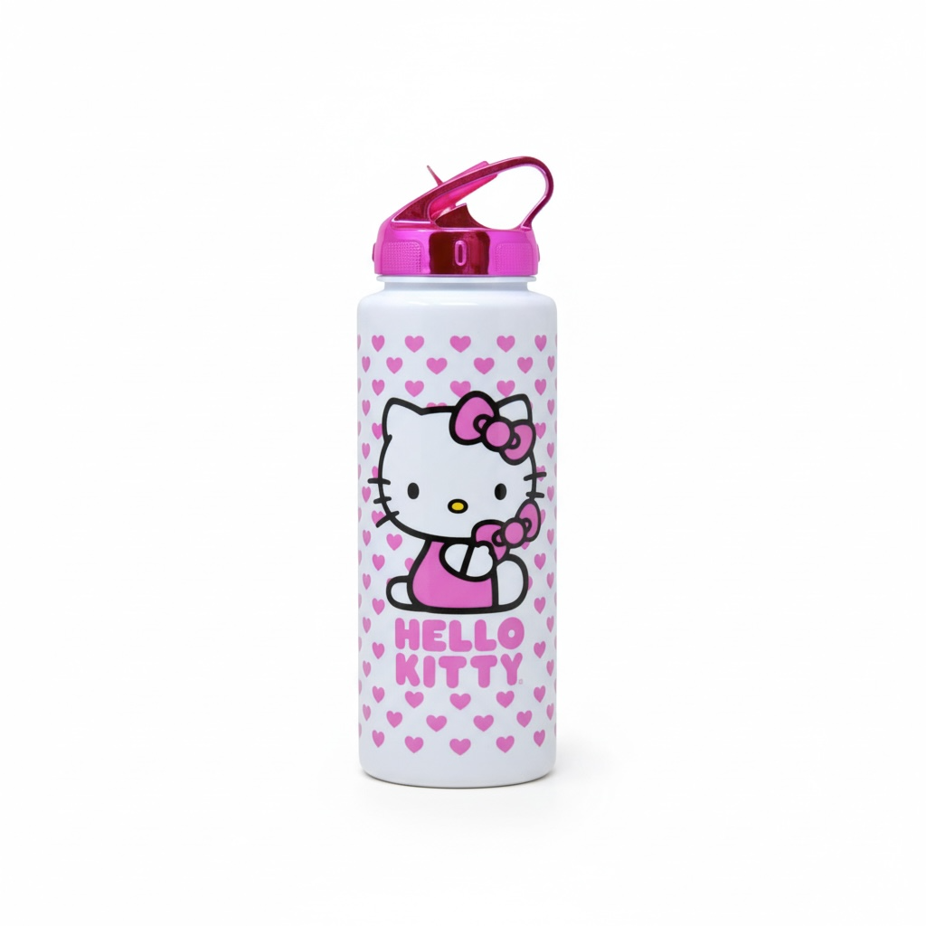 6PCS HELLO KITTY PINK METALLIC LID WITH HEARTS WATER BOTTLE #BOTH