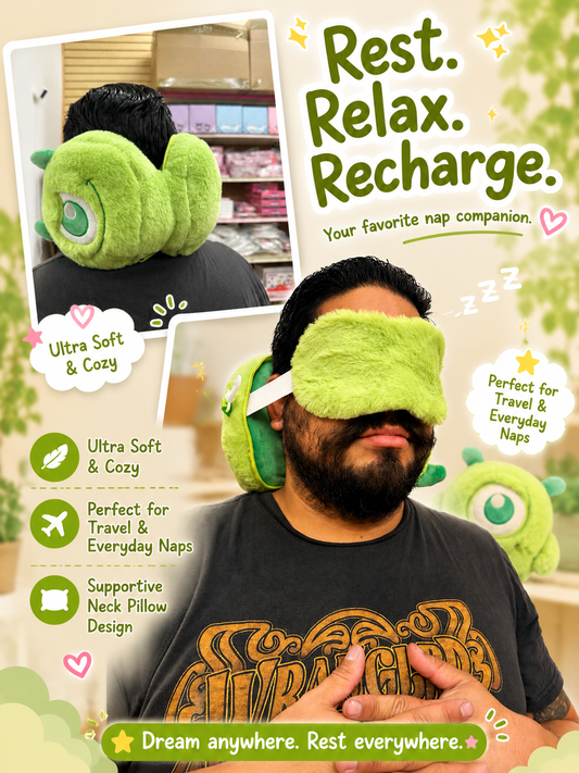 GREEN BIG MONSTER 2 IN 1 EYE COVER & NECK PILLOW
