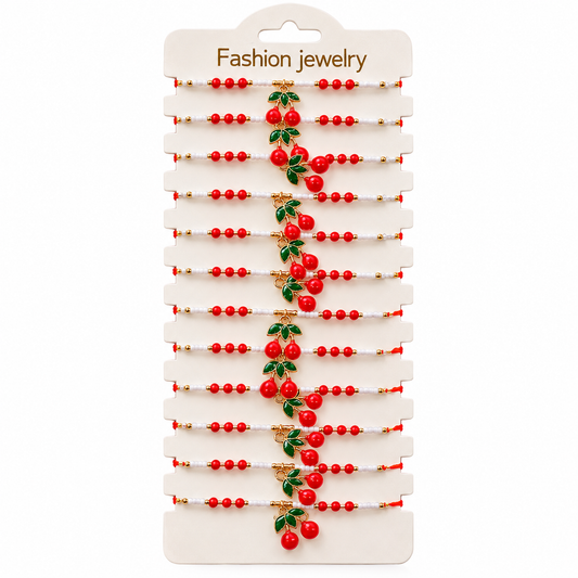 Pulsera de hilo con dije de cereza colgante