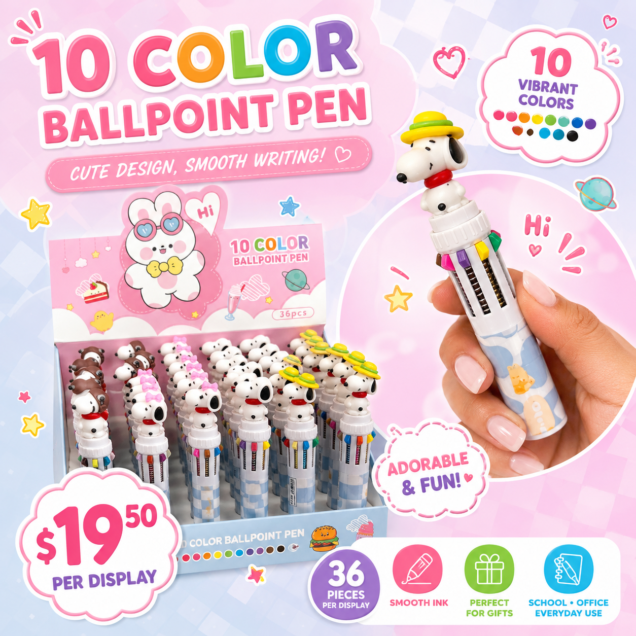 36PCS WHITE GOD PENS CUTE MULTI COLOR DESIGN 4 STYLES 0140
