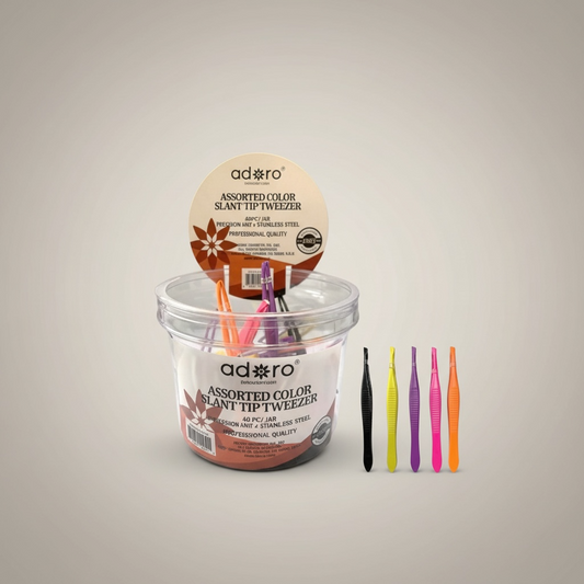 60PCS ADORO ASSORTED COLOR SLANT TIP TWEEZER JAR 001-1095