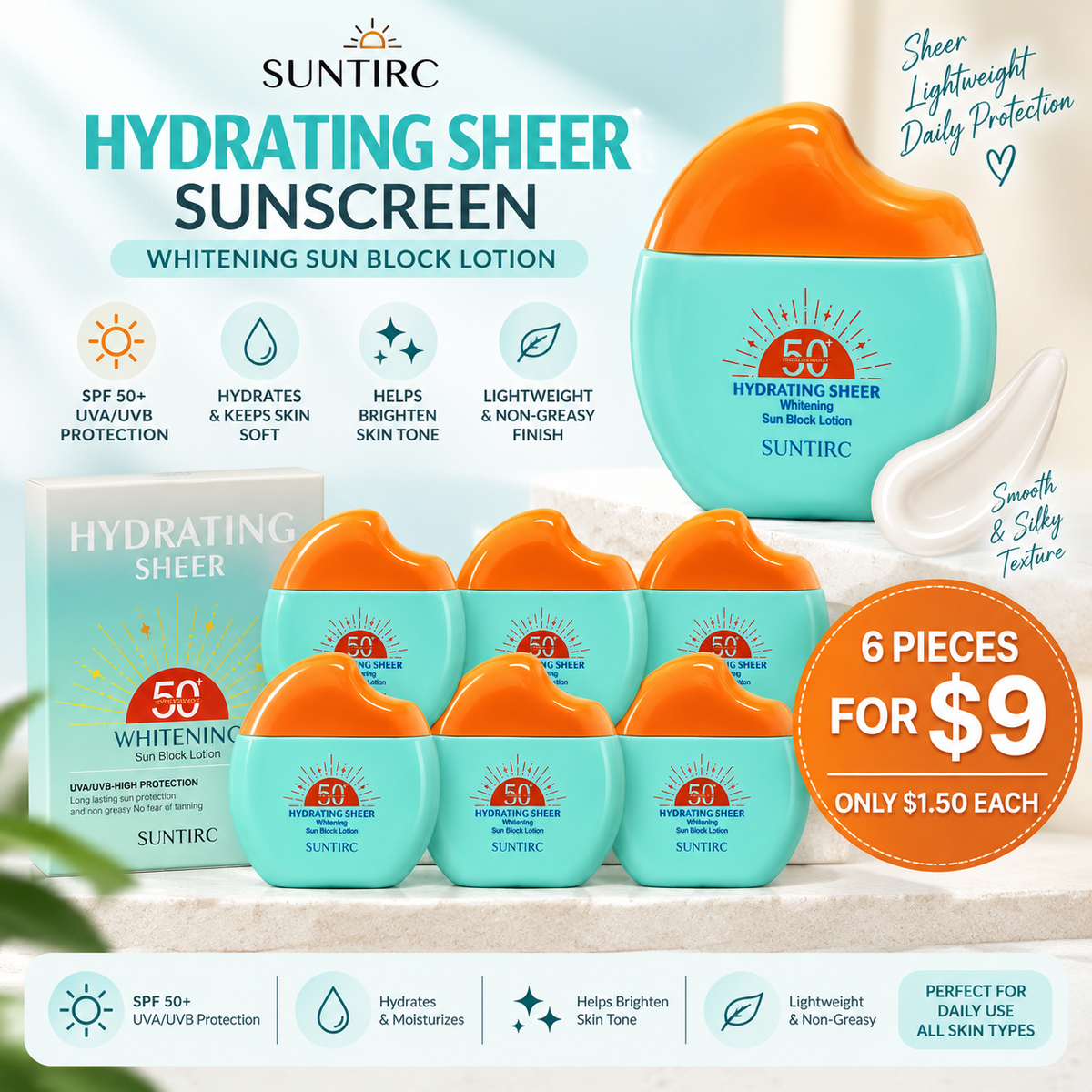 6PCS SUNTRIC SUNSCREEN SUN82435