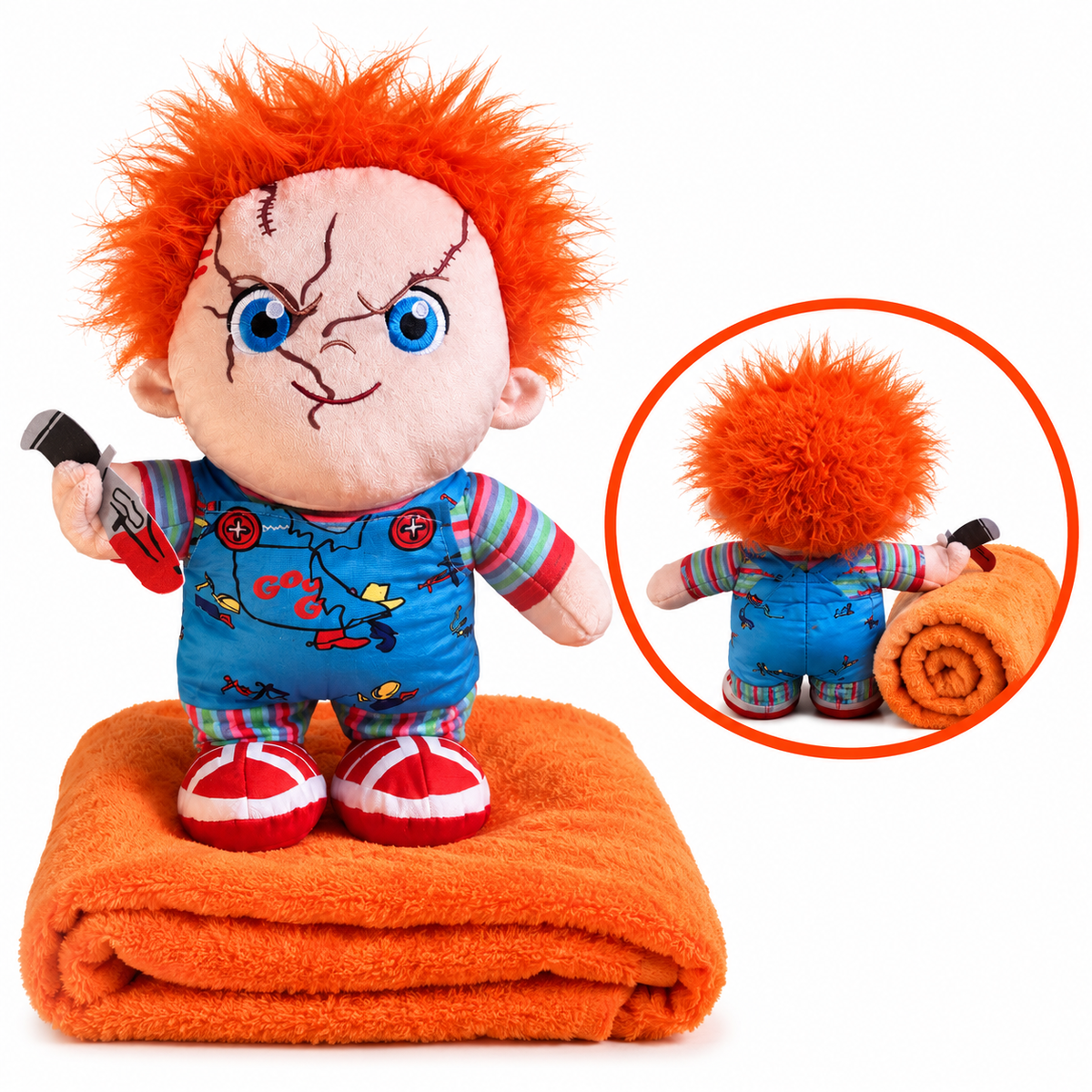 Peluche de Chucky con manta
