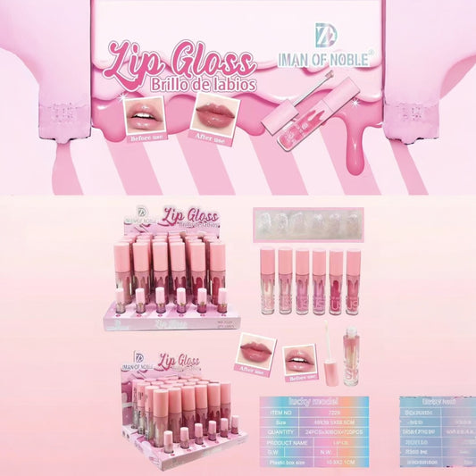 24PCS DISPLAY IMAN OF NOBLE LIP GLOSS BRILLO DE LABIOS 7229