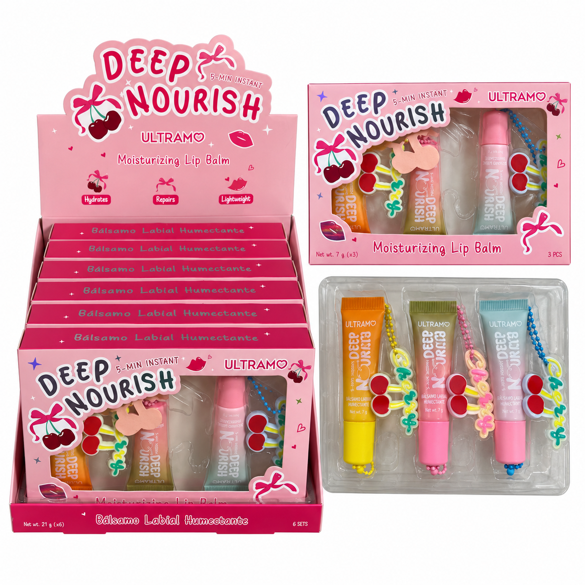 Ultramo Deep Nourish Cherry 3pcs Lip Balm Set