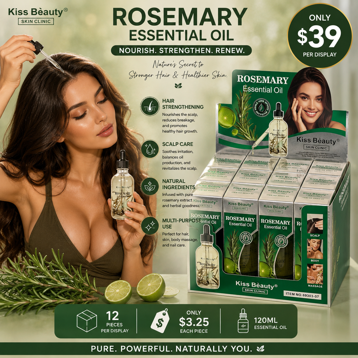 12PCS DISPLAY KISS BEAUTY ESSENTIAL OIL ROSEMARY 69303-07