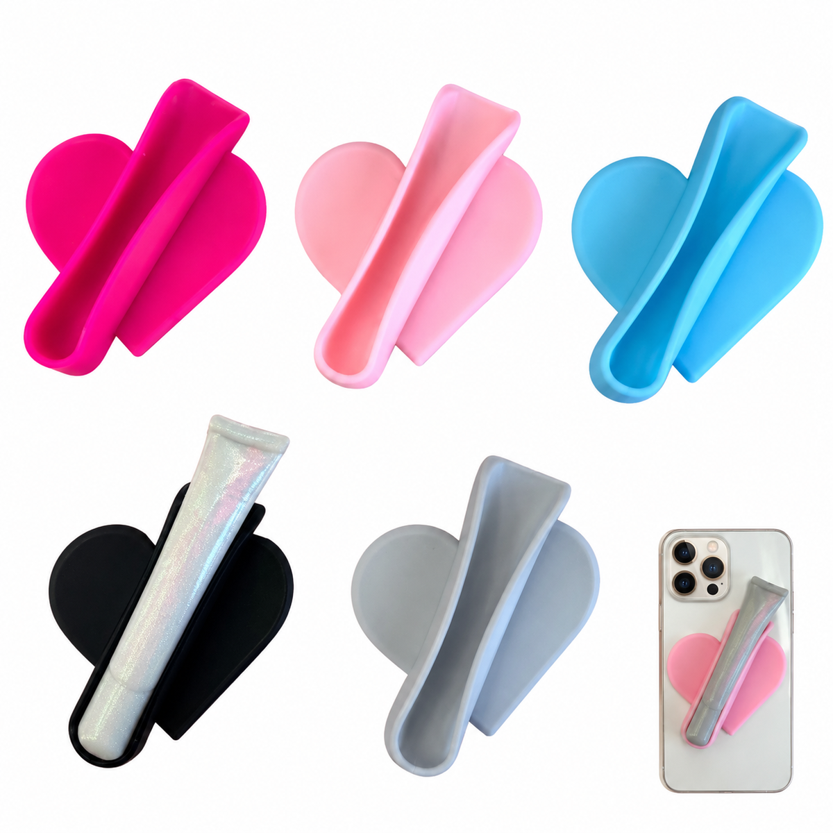 Paquete de soportes de silicona para brillo labial, colores variados, adhesivos para teléfono