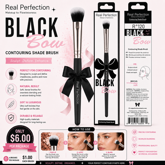 6PCS PACK REAL PERFECTION BLACK BOW CONTOURING SHADE BRUSH R-120