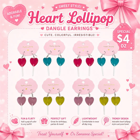 12PCS PACK HEART LOLLY POP DANGLE EARRINGS