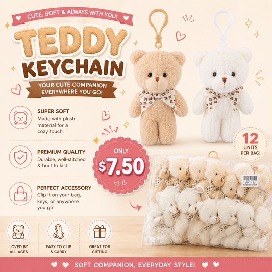 12PCS BEIGE CUTE BEAR  KEY CHAIN  PLUSH DNV-2742