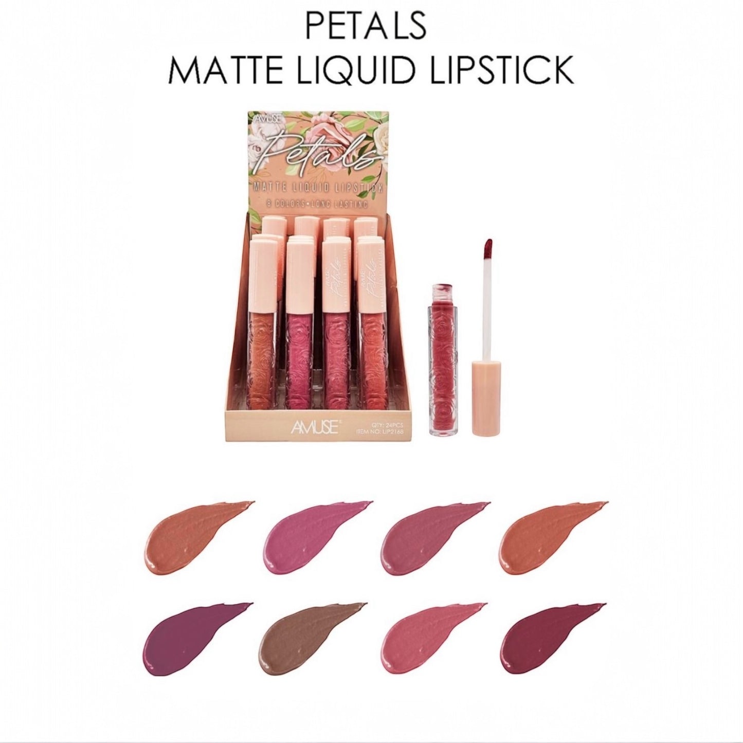 AMUSE PETALS MATTE LIQUID LIPSTICK 24 PCS DISPLAY # ATRAS