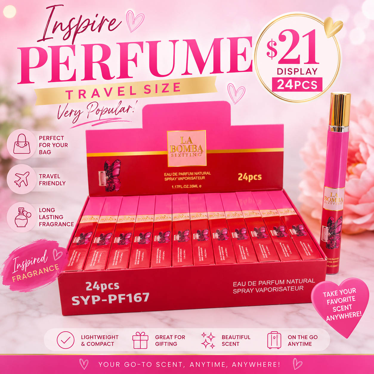 24PCS DISPLAY LA B BUTTERFLY TRAVELING  PERFUME SYP - PF167