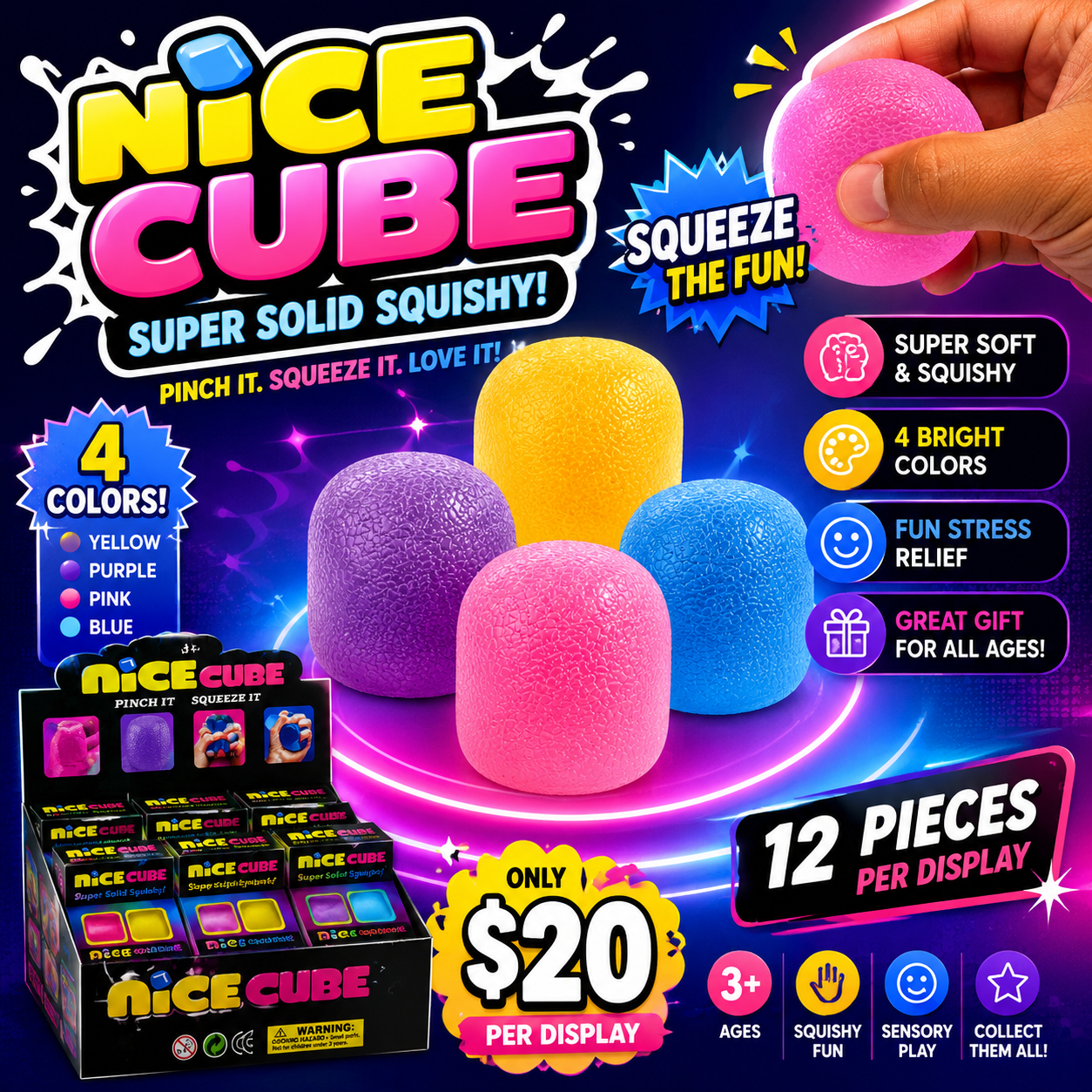 12PCS DISPLAY MULTI COLORED JELLY DROP  SQUEEZE IT SQUISHY STC-3455