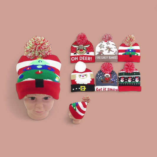 12PCS PACK KIDS CHRISTMAS LED BEANIES HT-1061