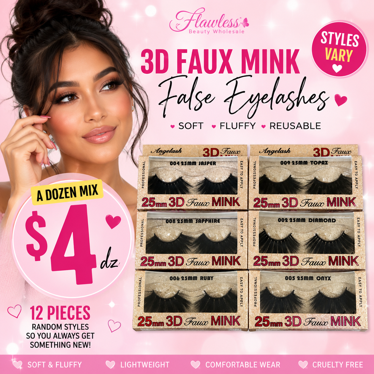 12PCS PACK MIX ANGELASH 25MM 3D MINK EYELASHES