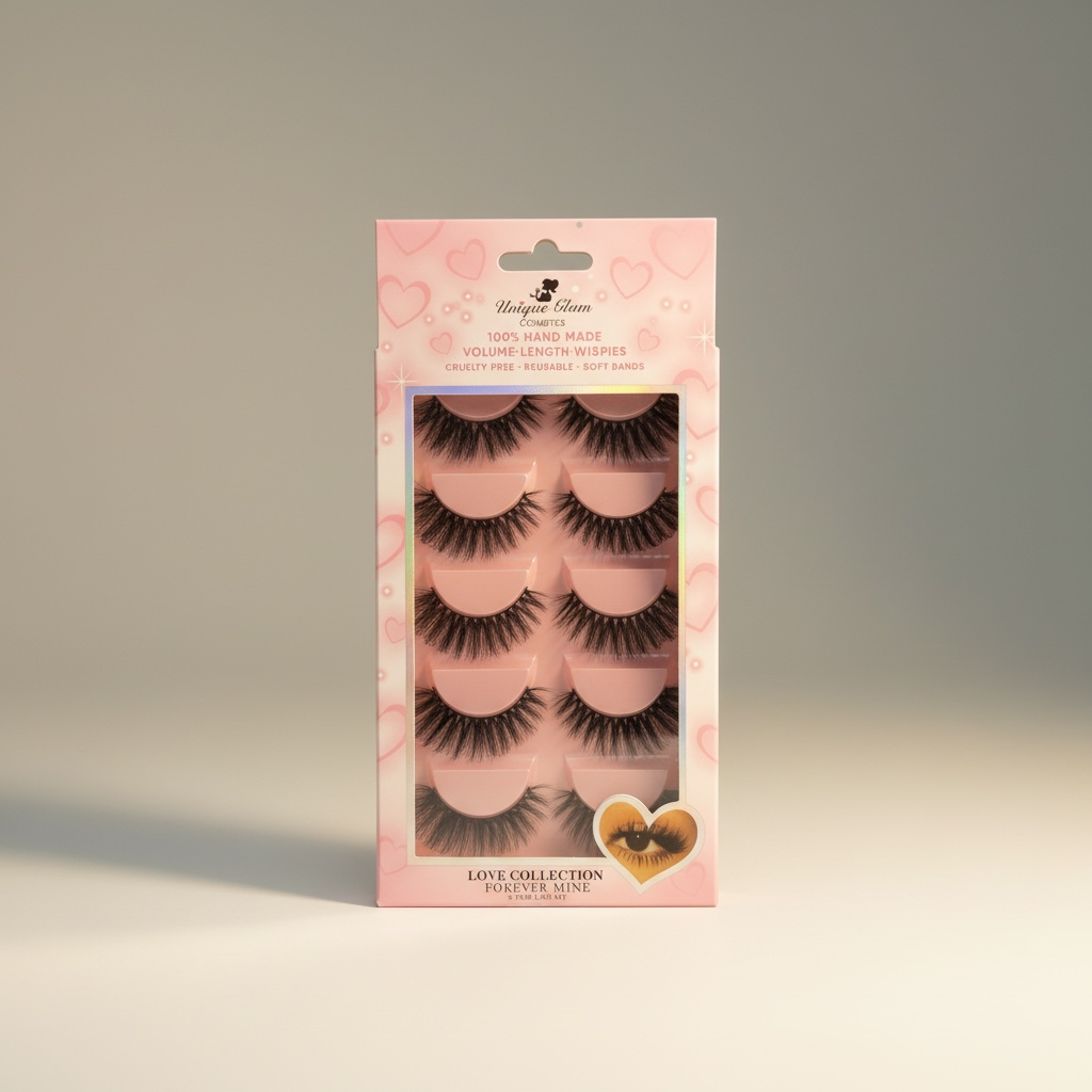 3PCS UNIQUE GLAM COSMETICS FOREVER MINE  LOVE COLLECTION 5 PAIR LASHES