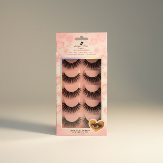 3PCS UNIQUE GLAM COSMETICS FOREVER MINE  LOVE COLLECTION 5 PAIR LASHES