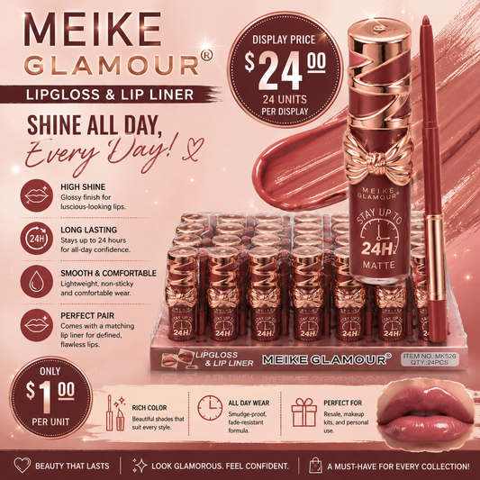 24PCS DISPLAY MEIKE GLAMOUR ALL DAY MATTE LIP GLOSS MK526