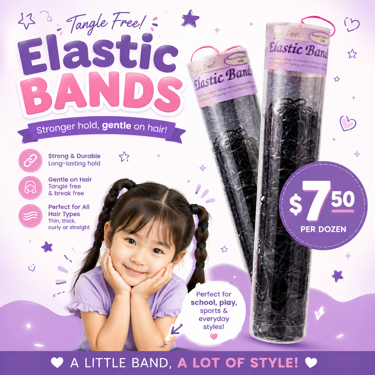 12PCS PACK ELASTICS HAIR BANDS BLACK COLOR MH1003