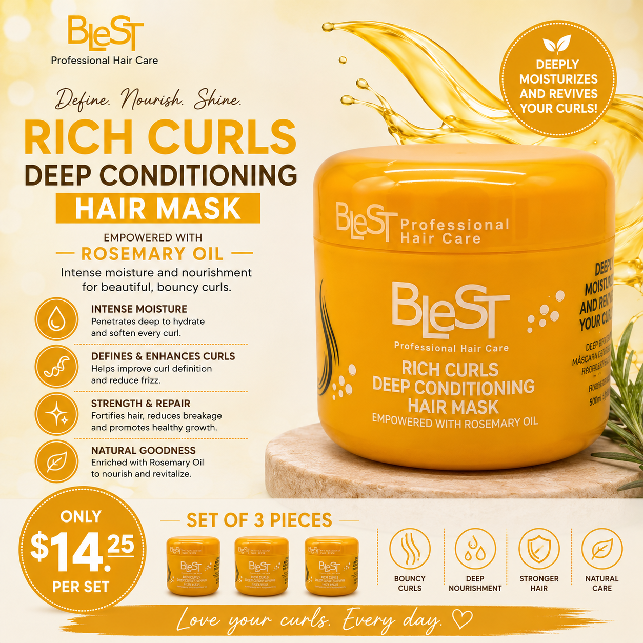 3PCS BLEST RICH CURLS DEEP CONDITIONING HAIR MASK BH718