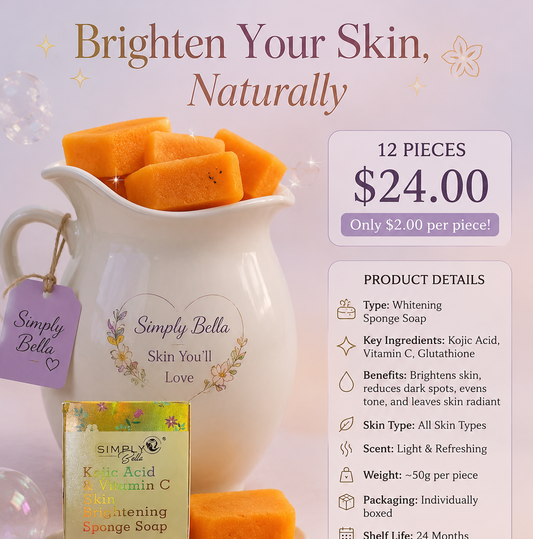 12PCS DISPLAY SIMPLY BELLA KOJIC ACID & VITAMIN C SKIN BRIGHTENING SPONGE SOAP SIM018