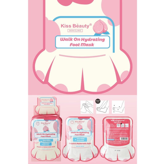 12PCS DISPLAY KISS BEAUTY PEACH & HYLURONIC ACID  FOOT MASK 1288-07A