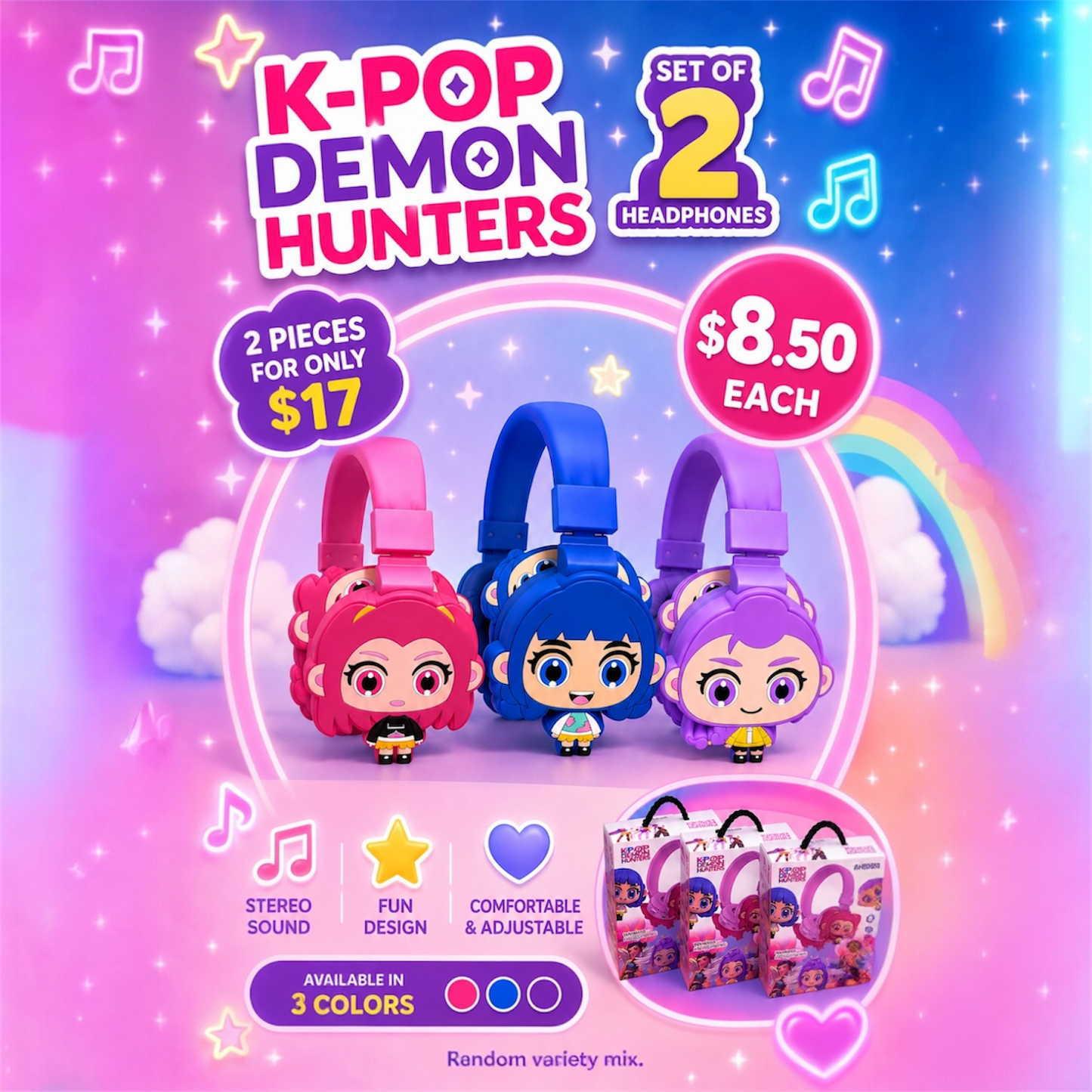 2PCS K POP  WIRELESS HEADPHONE MIX STYLES AH806S1